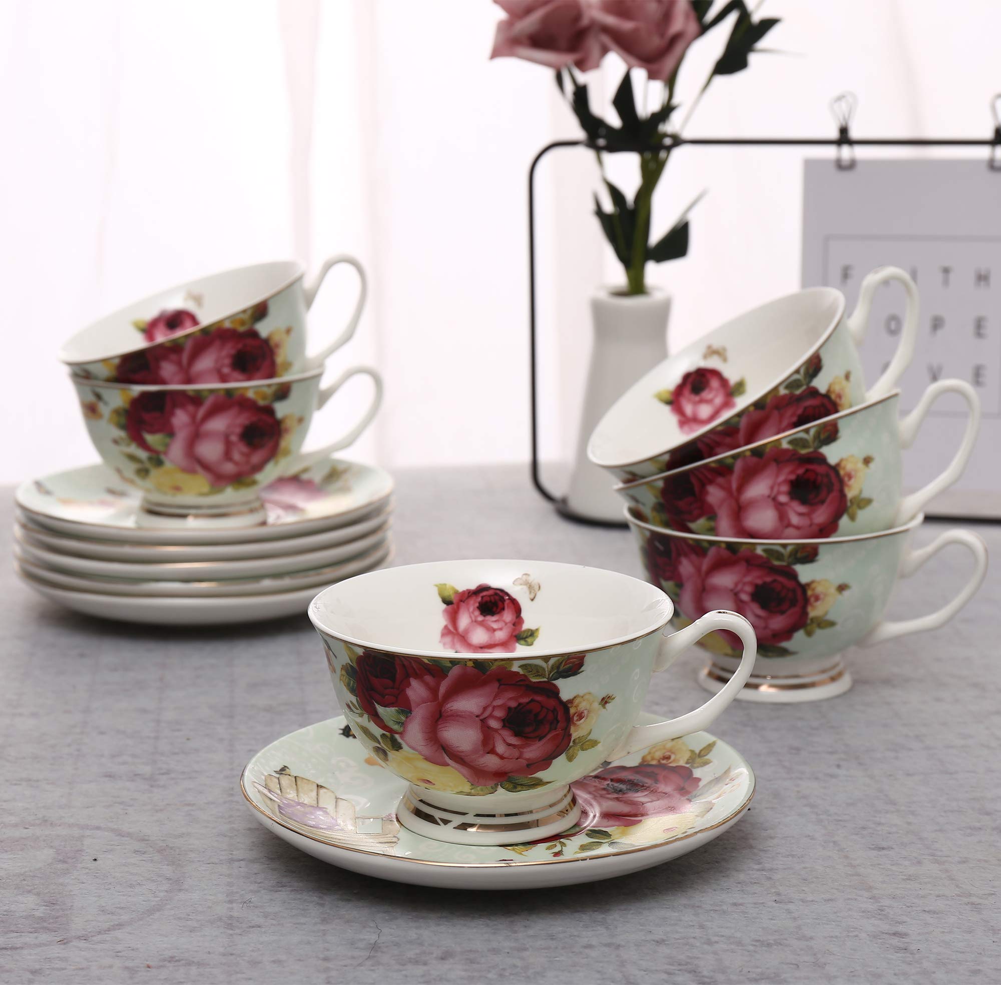 Amazon.co.jp: ufengke 7オンス フローラコーヒーカップセット 磁器